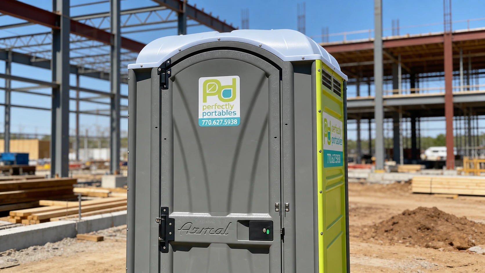 Portable restroom at a construction site